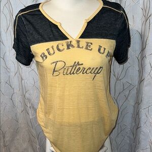 Maurices Yellow and Black Graphic Fitted Tee